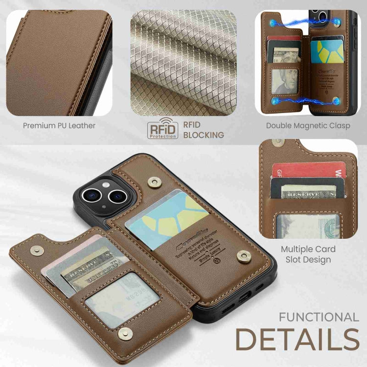 For iPhone 15 CaseMe C22 Card Slots Holder RFID Anti-theft Phone Case(Brown) - free shipping - PMC Jewellery - Order now!