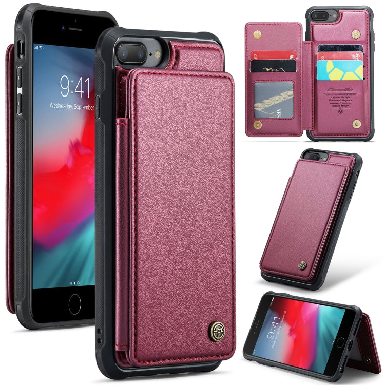 For iPhone 8 Plus / 7 Plus CaseMe C22 Card Slots Holder RFID Anti-theft Phone Case(Wine Red) - free shipping - PMC Jewellery - Order now!