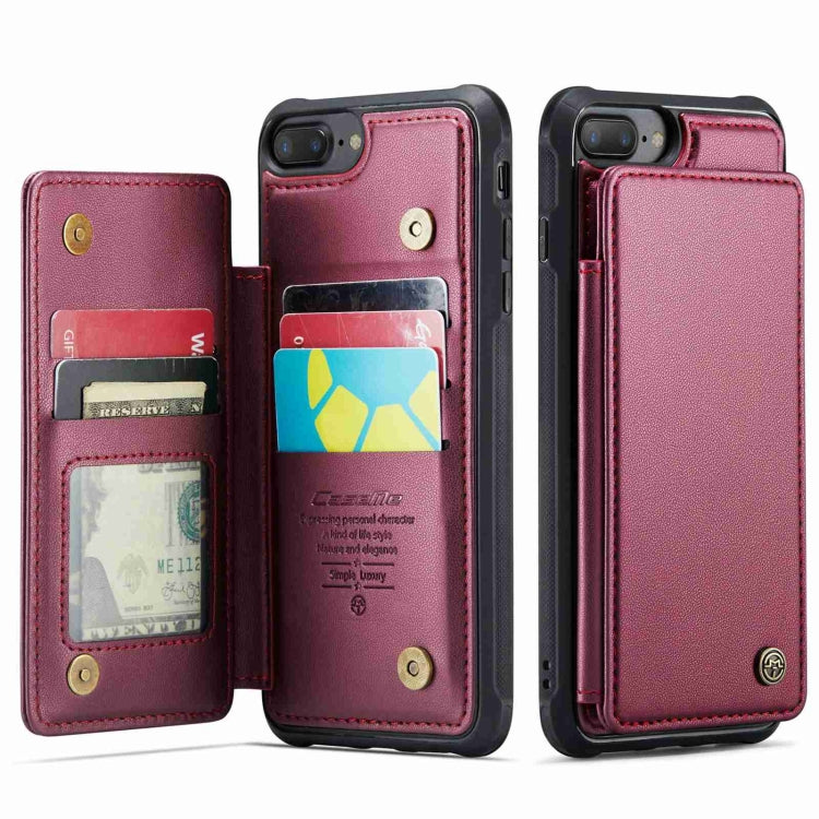 For iPhone 8 Plus / 7 Plus CaseMe C22 Card Slots Holder RFID Anti-theft Phone Case(Wine Red) - free shipping - PMC Jewellery - Order now!