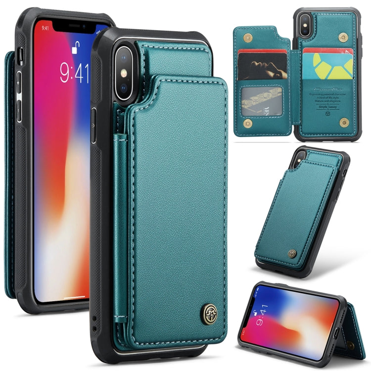 For iPhone XS / X CaseMe C22 Card Slots Holder RFID Anti-theft Phone Case(Blue Green) - free shipping - PMC Jewellery - Order now!