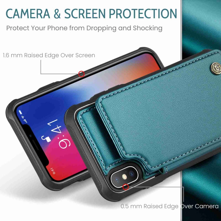 For iPhone XS / X CaseMe C22 Card Slots Holder RFID Anti-theft Phone Case(Blue Green) - free shipping - PMC Jewellery - Order now!