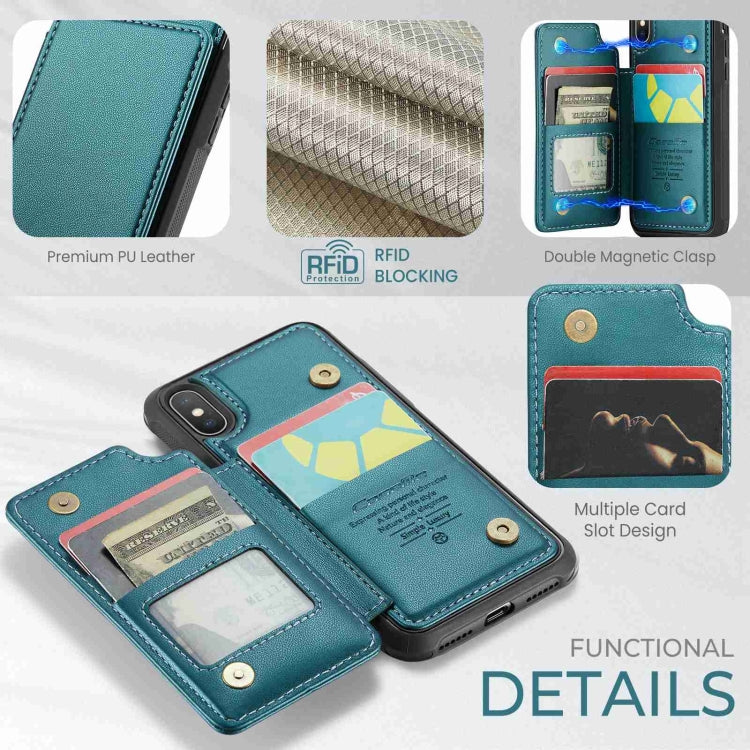 For iPhone XS / X CaseMe C22 Card Slots Holder RFID Anti-theft Phone Case(Blue Green) - free shipping - PMC Jewellery - Order now!