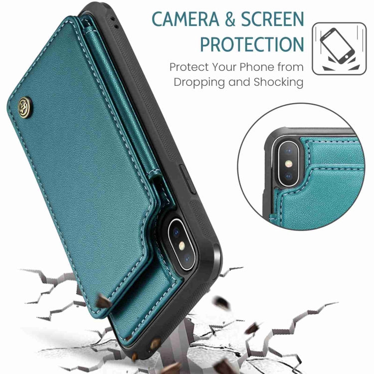 For iPhone XS / X CaseMe C22 Card Slots Holder RFID Anti-theft Phone Case(Blue Green) - free shipping - PMC Jewellery - Order now!