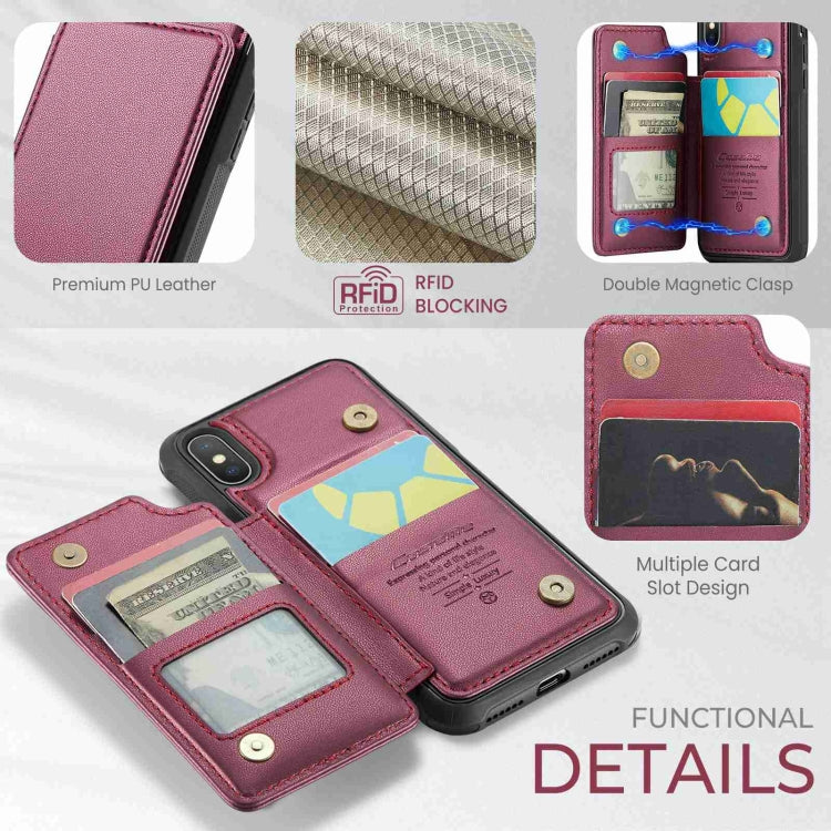 For iPhone XS / X CaseMe C22 Card Slots Holder RFID Anti-theft Phone Case(Wine Red) - free shipping - PMC Jewellery - Order now!