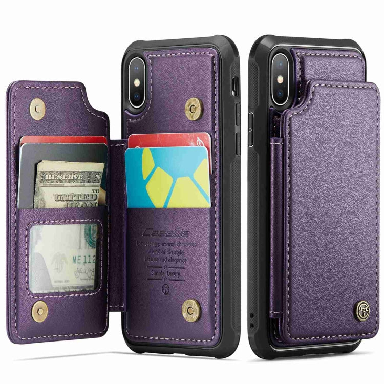 For iPhone XS / X CaseMe C22 Card Slots Holder RFID Anti-theft Phone Case(Purple) - More iPhone Cases by CaseMe | Online Shopping South Africa | PMC Jewellery | Buy Now Pay Later Mobicred
