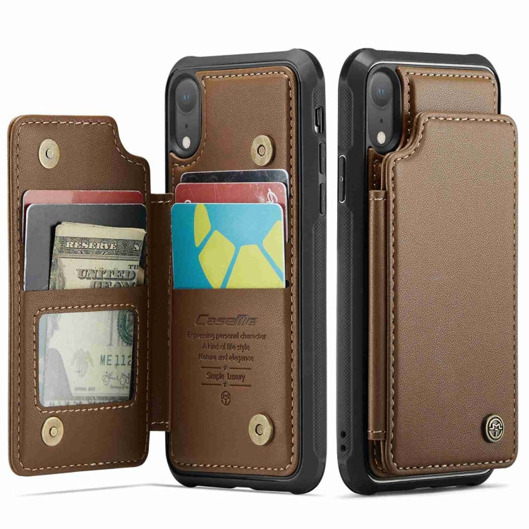 For iPhone XR CaseMe C22 Card Slots Holder RFID Anti-theft Phone Case(Brown) - free shipping - PMC Jewellery - Order now!