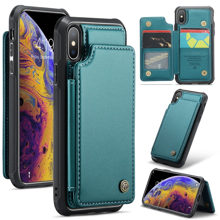 For iPhone XS Max CaseMe C22 Card Slots Holder RFID Anti-theft Phone Case(Blue Green) - free shipping - PMC Jewellery - Order now!