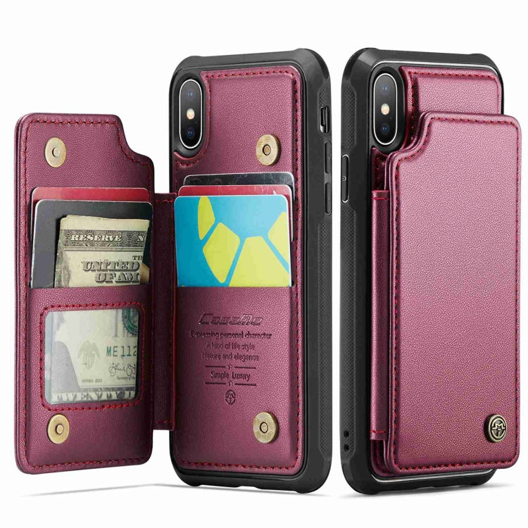 For iPhone XS Max CaseMe C22 Card Slots Holder RFID Anti-theft Phone Case(Wine Red) - More iPhone Cases by CaseMe | Online Shopping South Africa | PMC Jewellery | Buy Now Pay Later Mobicred