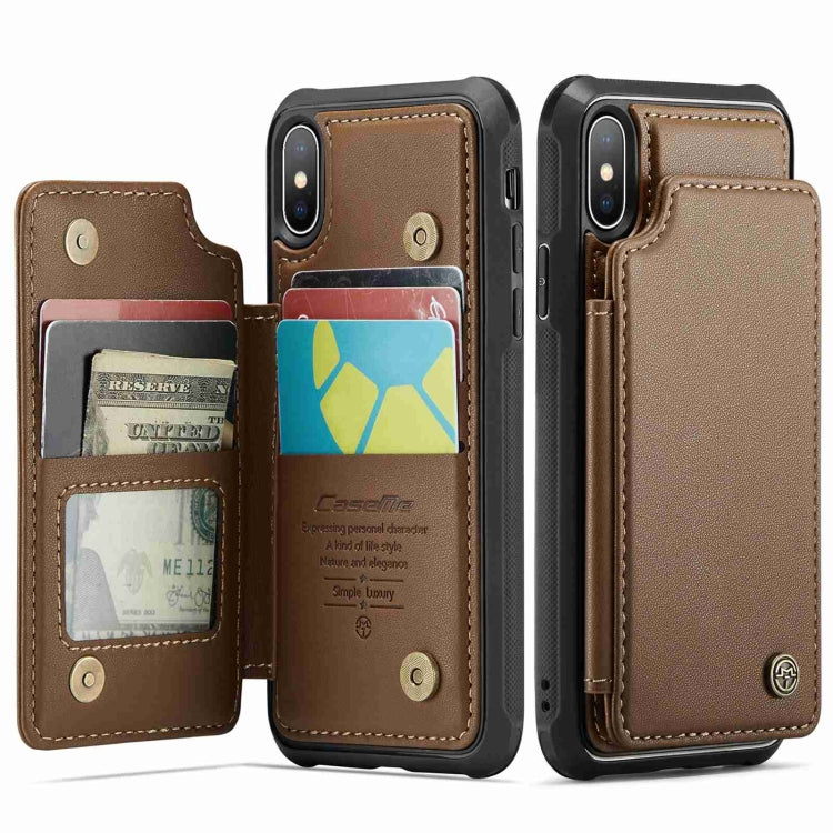For iPhone XS Max CaseMe C22 Card Slots Holder RFID Anti-theft Phone Case(Brown) - free shipping - PMC Jewellery - Order now!