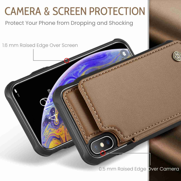 For iPhone XS Max CaseMe C22 Card Slots Holder RFID Anti-theft Phone Case(Brown) - free shipping - PMC Jewellery - Order now!