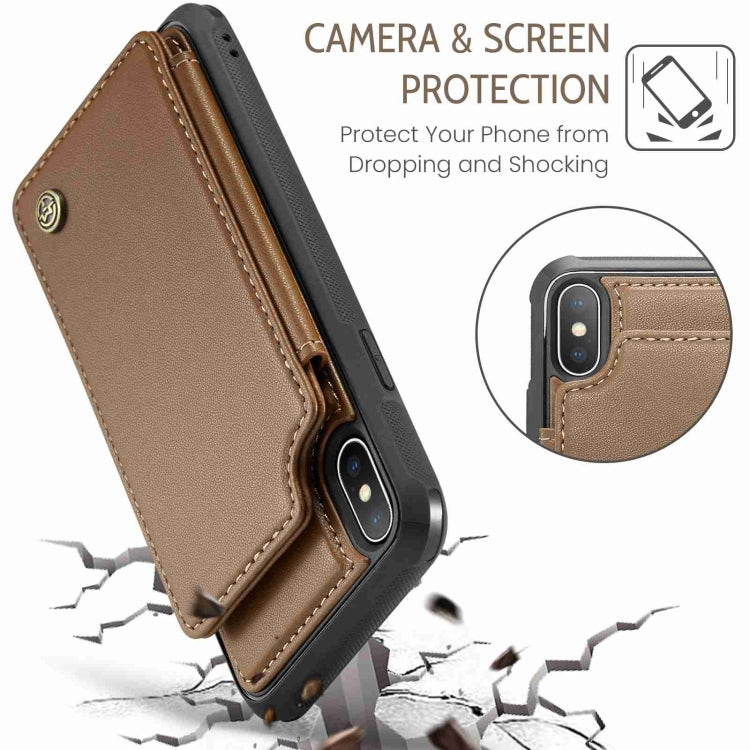 For iPhone XS Max CaseMe C22 Card Slots Holder RFID Anti-theft Phone Case(Brown) - free shipping - PMC Jewellery - Order now!