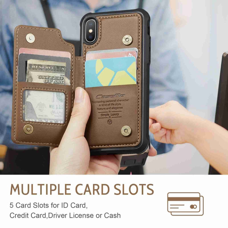 For iPhone XS Max CaseMe C22 Card Slots Holder RFID Anti-theft Phone Case(Brown) - free shipping - PMC Jewellery - Order now!