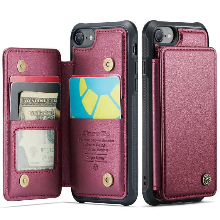 For iPhone SE 2022 / SE 2020 CaseMe C22 Card Slots Holder RFID Anti-theft Phone Case(Wine Red) - iPhone SE 2022 / 2020 / 8 / 7 Cases by CaseMe | Online Shopping South Africa | PMC Jewellery | Buy Now Pay Later Mobicred
