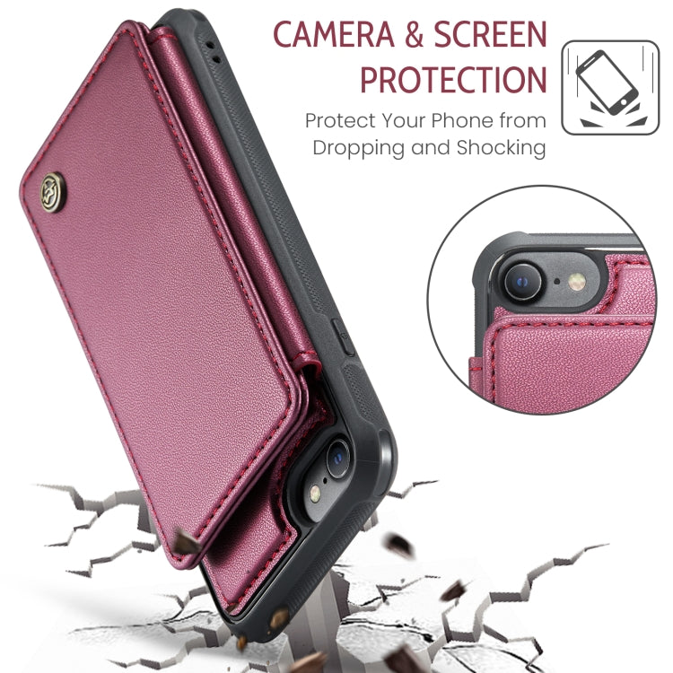 For iPhone SE 2022 / SE 2020 CaseMe C22 Card Slots Holder RFID Anti-theft Phone Case(Wine Red) - iPhone SE 2022 / 2020 / 8 / 7 Cases by CaseMe | Online Shopping South Africa | PMC Jewellery | Buy Now Pay Later Mobicred