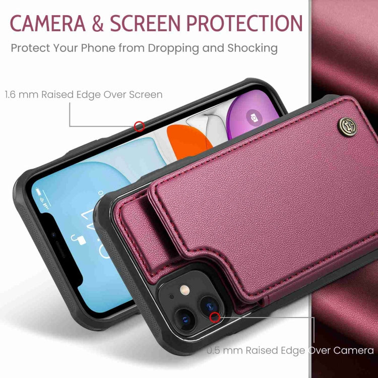 For iPhone 11 CaseMe C22 Card Slots Holder RFID Anti-theft Phone Case(Wine Red) - free shipping - PMC Jewellery - Order now!