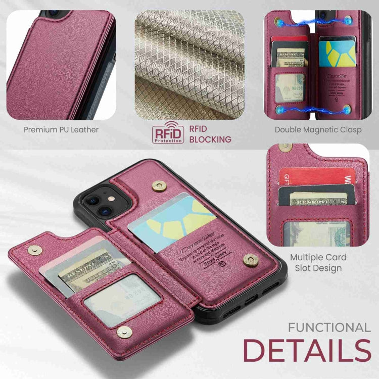 For iPhone 11 CaseMe C22 Card Slots Holder RFID Anti-theft Phone Case(Wine Red) - free shipping - PMC Jewellery - Order now!