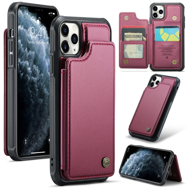For iPhone 11 Pro CaseMe C22 Card Slots Holder RFID Anti-theft Phone Case(Wine Red) - free shipping - PMC Jewellery - Order now!