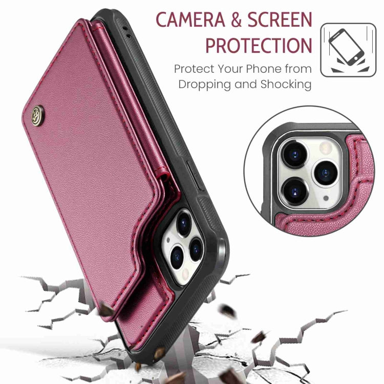 For iPhone 11 Pro CaseMe C22 Card Slots Holder RFID Anti-theft Phone Case(Wine Red) - free shipping - PMC Jewellery - Order now!