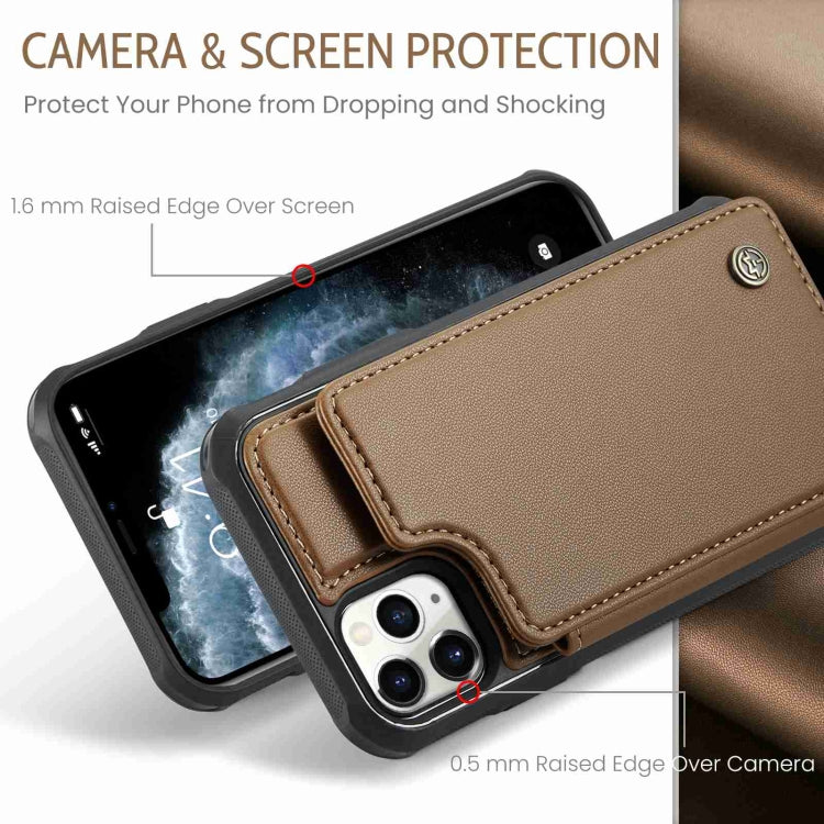 For iPhone 11 Pro CaseMe C22 Card Slots Holder RFID Anti-theft Phone Case(Brown) - free shipping - PMC Jewellery - Order now!