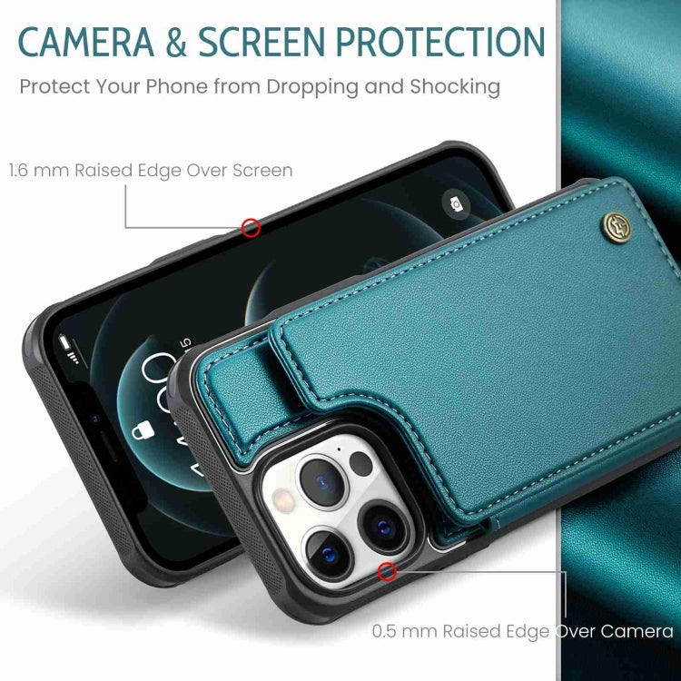 For iPhone 12 Pro Max CaseMe C22 Card Slots Holder RFID Anti-theft Phone Case(Blue Green) - free shipping - PMC Jewellery - Order now!