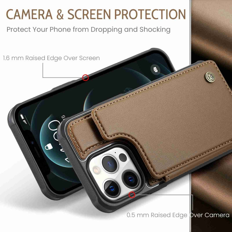 For iPhone 12 Pro Max CaseMe C22 Card Slots Holder RFID Anti-theft Phone Case(Brown) - free shipping - PMC Jewellery - Order now!