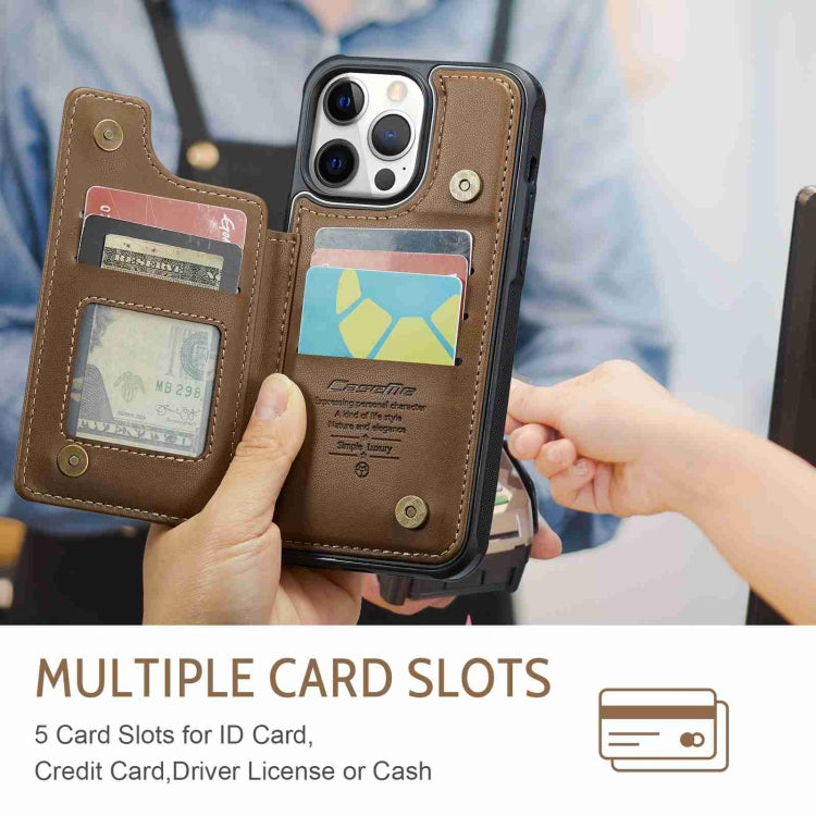 For iPhone 12 Pro Max CaseMe C22 Card Slots Holder RFID Anti-theft Phone Case(Brown) - free shipping - PMC Jewellery - Order now!