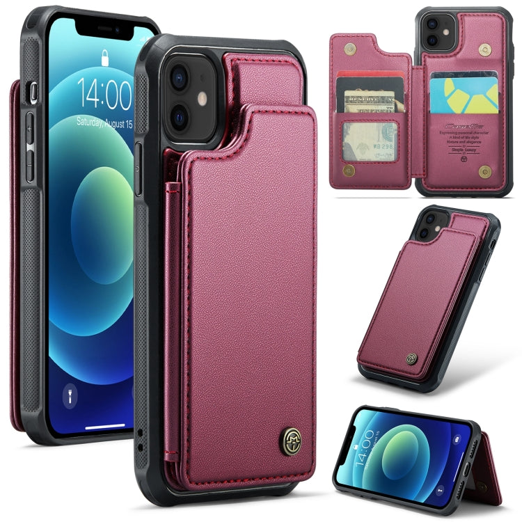 For iPhone 12 / 12 Pro CaseMe C22 Card Slots Holder RFID Anti-theft Phone Case(Wine Red) - free shipping - PMC Jewellery - Order now!