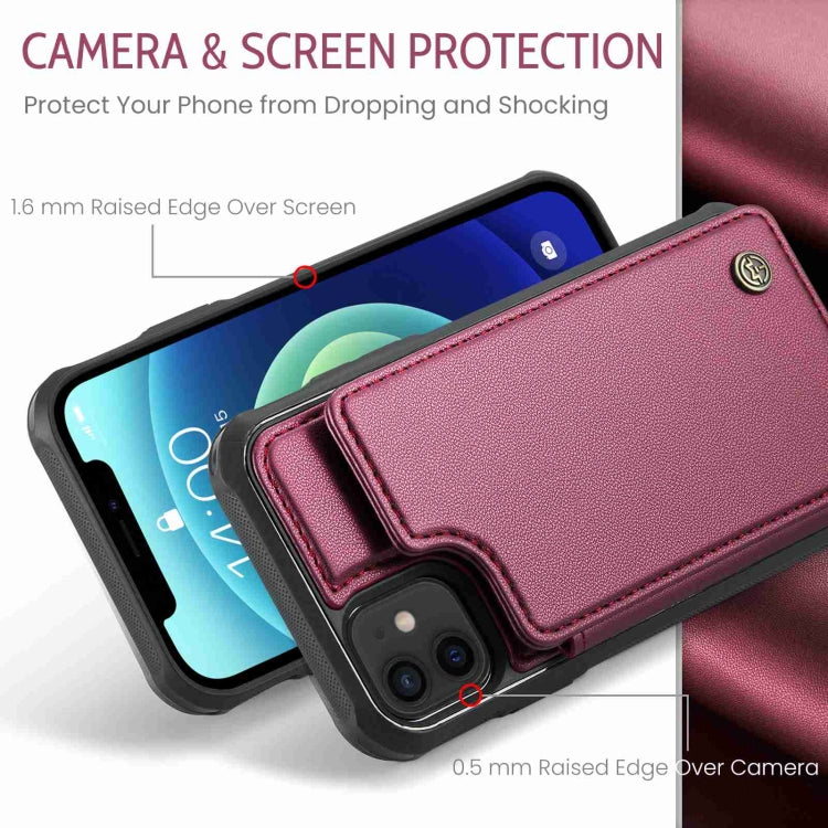 For iPhone 12 / 12 Pro CaseMe C22 Card Slots Holder RFID Anti-theft Phone Case(Wine Red) - free shipping - PMC Jewellery - Order now!