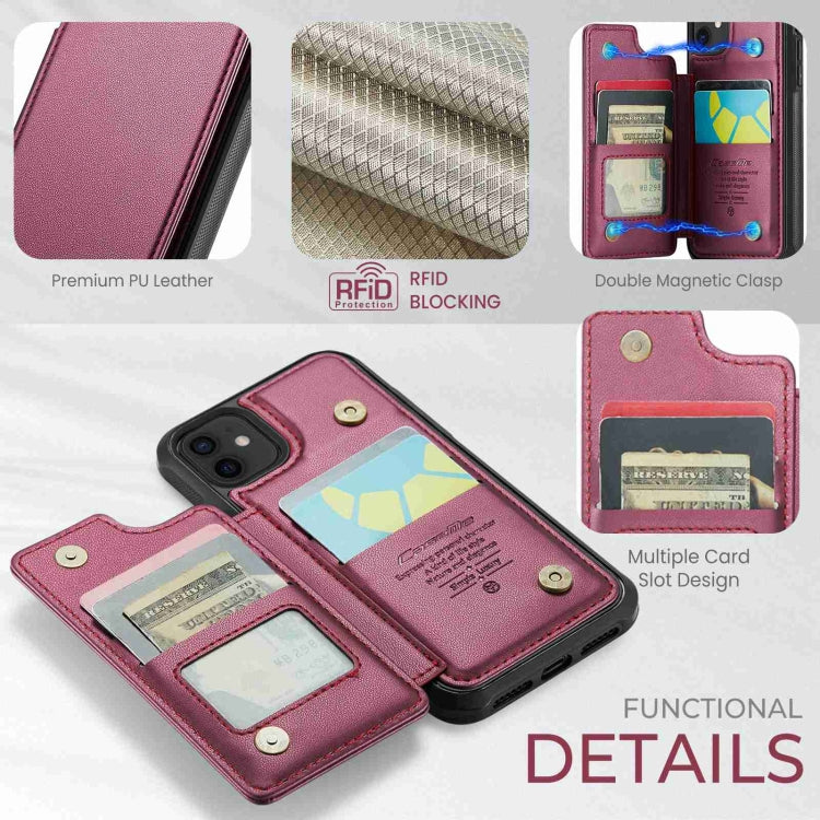 For iPhone 12 / 12 Pro CaseMe C22 Card Slots Holder RFID Anti-theft Phone Case(Wine Red) - free shipping - PMC Jewellery - Order now!