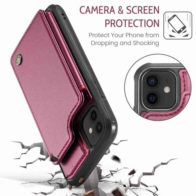 For iPhone 12 / 12 Pro CaseMe C22 Card Slots Holder RFID Anti-theft Phone Case(Wine Red) - free shipping - PMC Jewellery - Order now!