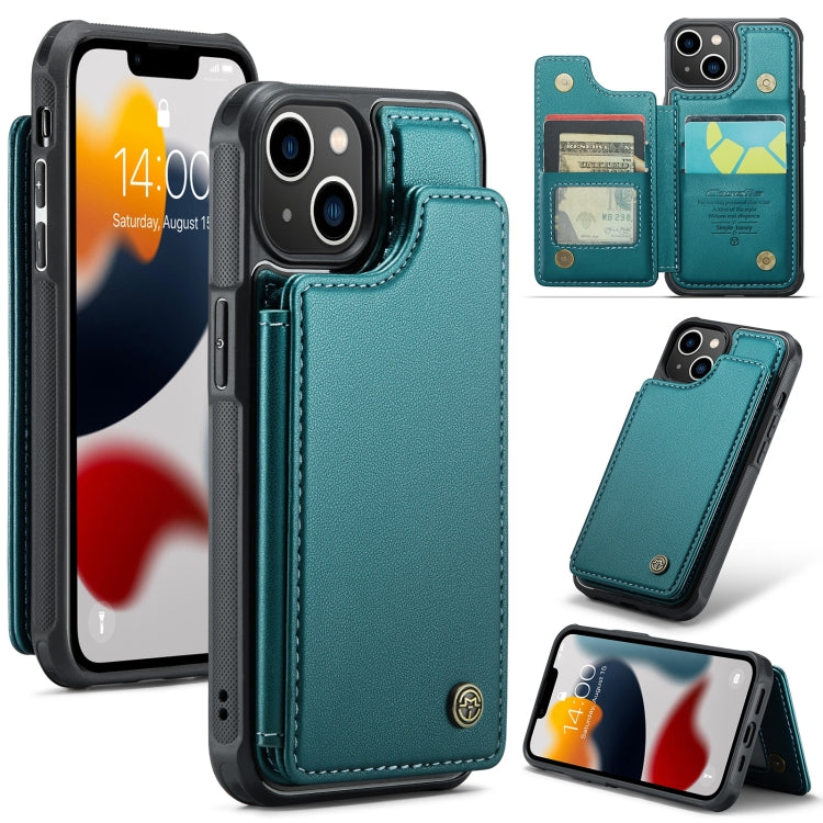 For iPhone 13 CaseMe C22 Card Slots Holder RFID Anti-theft Phone Case(Blue Green) - free shipping - PMC Jewellery - Order now!
