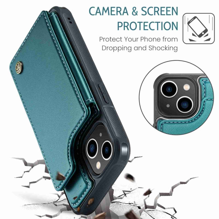 For iPhone 13 CaseMe C22 Card Slots Holder RFID Anti-theft Phone Case(Blue Green) - free shipping - PMC Jewellery - Order now!