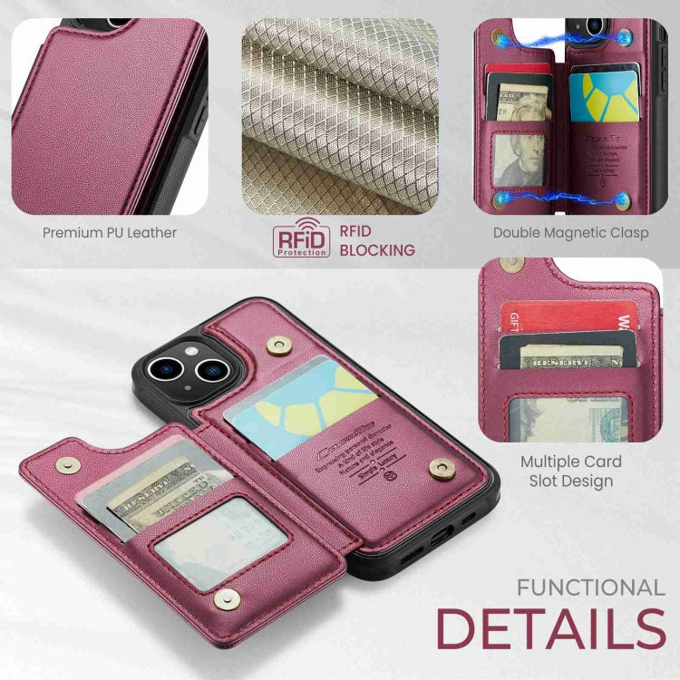 For iPhone 13 CaseMe C22 Card Slots Holder RFID Anti-theft Phone Case(Wine Red) - free shipping - PMC Jewellery - Order now!