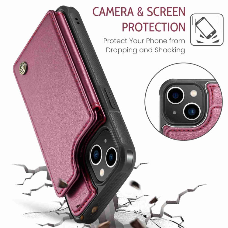 For iPhone 13 CaseMe C22 Card Slots Holder RFID Anti-theft Phone Case(Wine Red) - free shipping - PMC Jewellery - Order now!