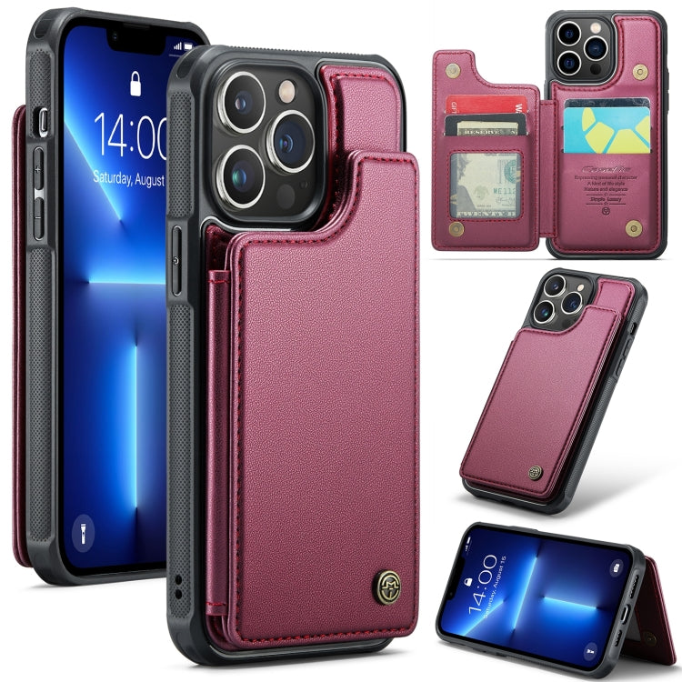 For iPhone 13 Pro CaseMe C22 Card Slots Holder RFID Anti-theft Phone Case(Wine Red) - free shipping - PMC Jewellery - Order now!