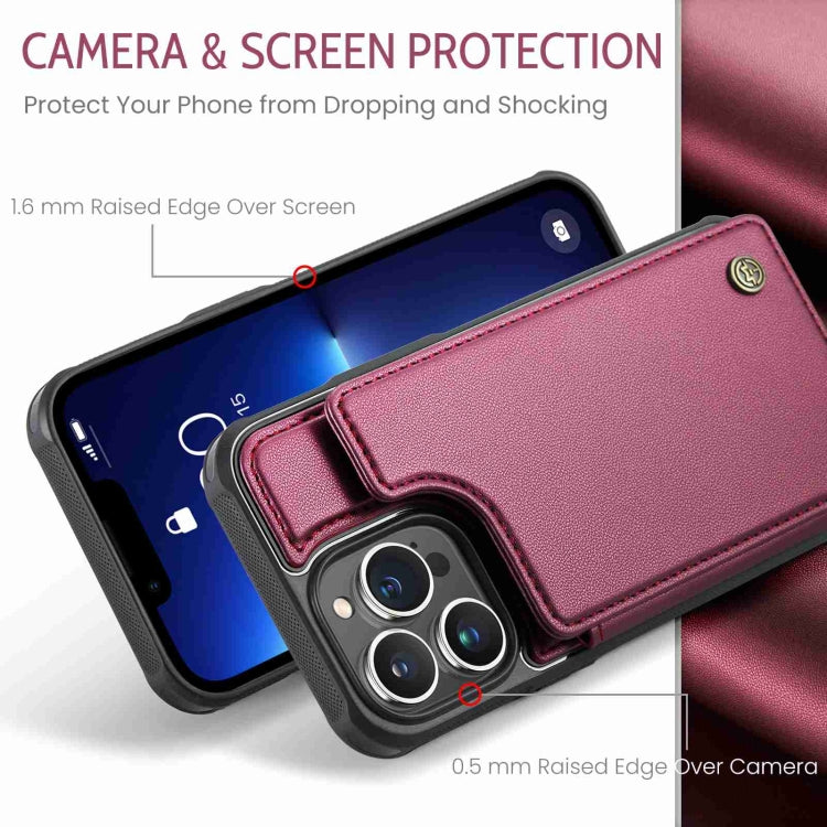 For iPhone 13 Pro CaseMe C22 Card Slots Holder RFID Anti-theft Phone Case(Wine Red) - free shipping - PMC Jewellery - Order now!