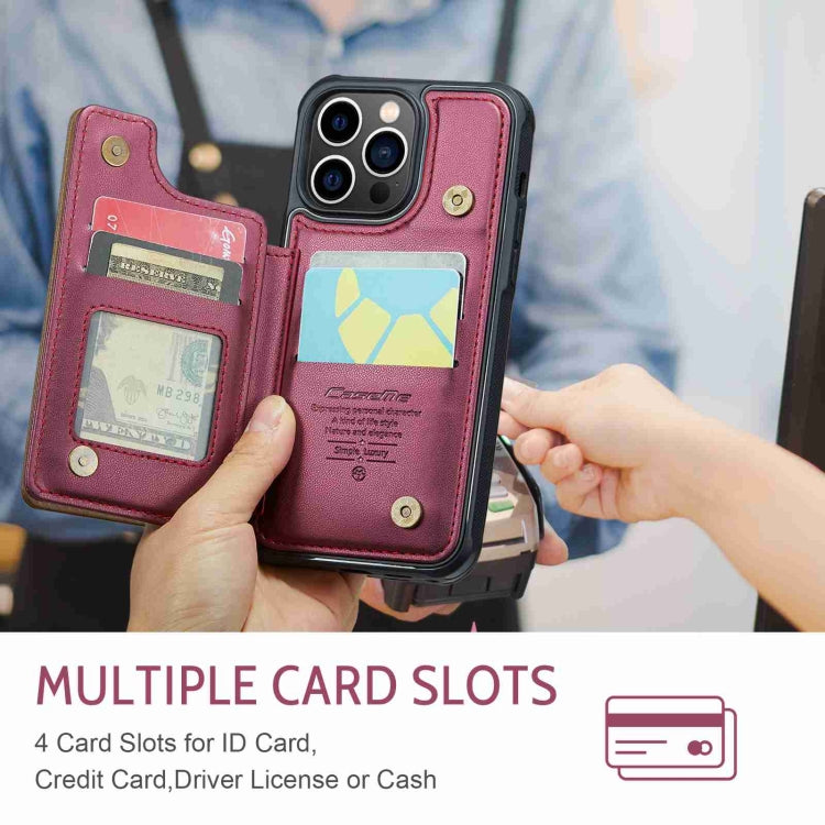 For iPhone 13 Pro CaseMe C22 Card Slots Holder RFID Anti-theft Phone Case(Wine Red) - free shipping - PMC Jewellery - Order now!