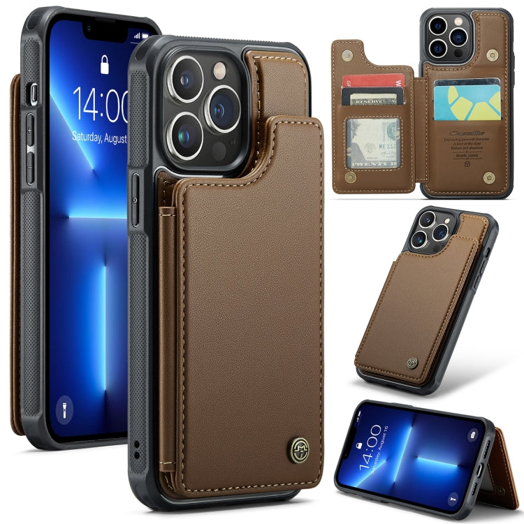 For iPhone 13 Pro CaseMe C22 Card Slots Holder RFID Anti-theft Phone Case(Brown) - free shipping - PMC Jewellery - Order now!