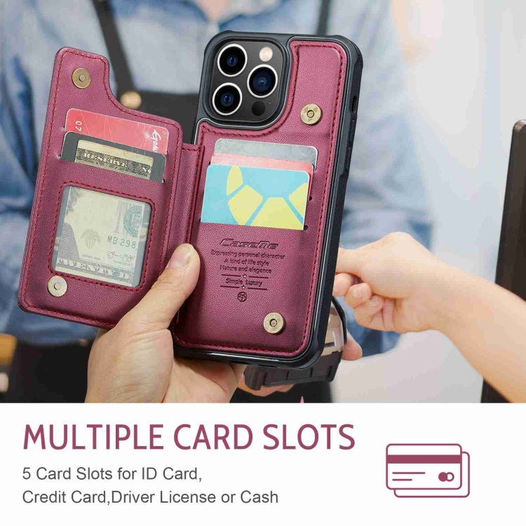 For iPhone 13 Pro Max CaseMe C22 Card Slots Holder RFID Anti-theft Phone Case(Wine Red) - free shipping - PMC Jewellery - Order now!