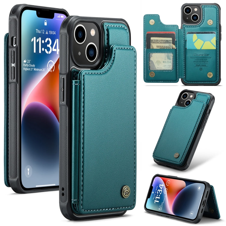 For iPhone 14 CaseMe C22 Card Slots Holder RFID Anti-theft Phone Case(Blue Green) - free shipping - PMC Jewellery - Order now!