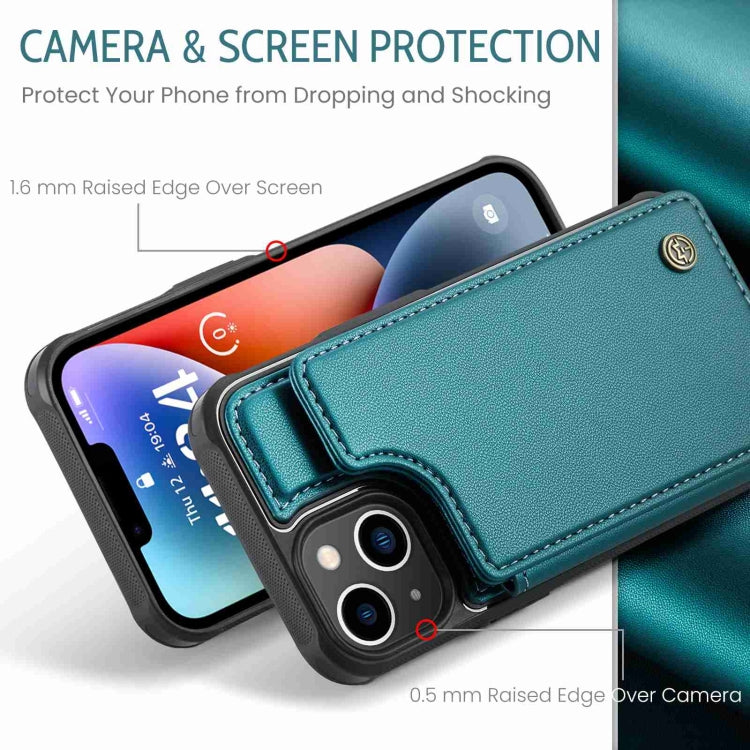 For iPhone 14 CaseMe C22 Card Slots Holder RFID Anti-theft Phone Case(Blue Green) - free shipping - PMC Jewellery - Order now!