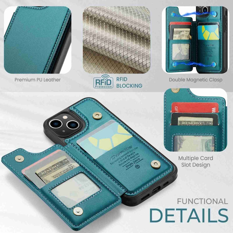 For iPhone 14 CaseMe C22 Card Slots Holder RFID Anti-theft Phone Case(Blue Green) - free shipping - PMC Jewellery - Order now!