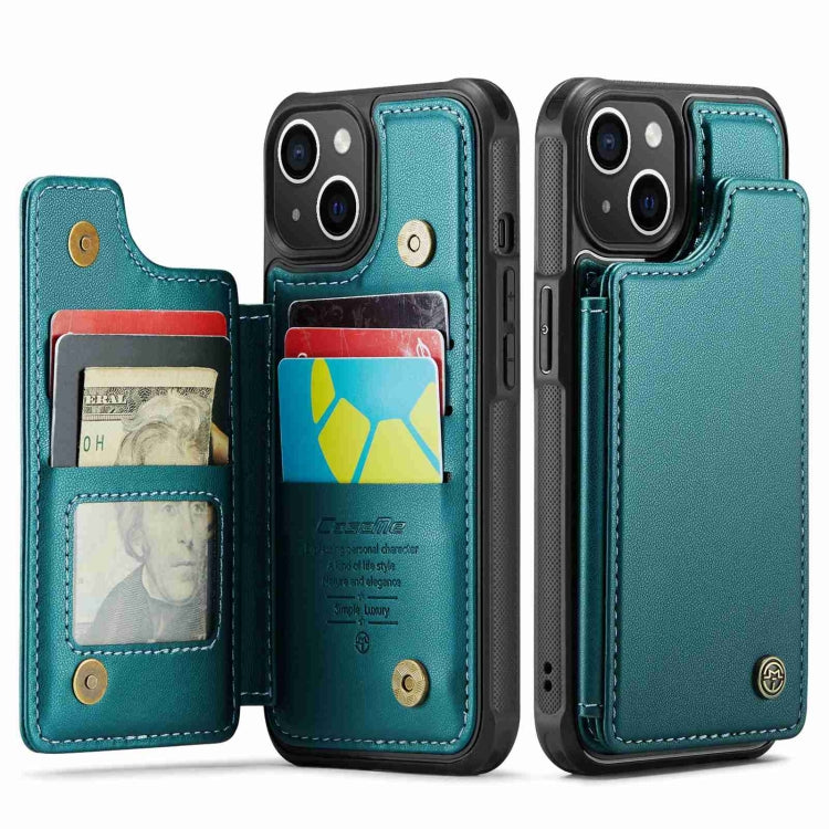 For iPhone 14 Plus CaseMe C22 Card Slots Holder RFID Anti-theft Phone Case(Blue Green) - free shipping - PMC Jewellery - Order now!