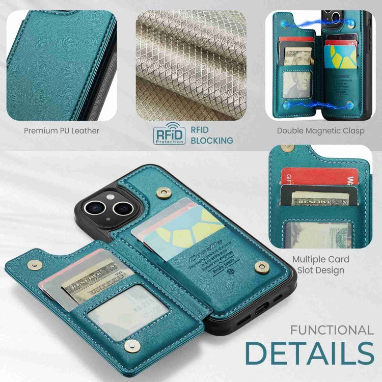For iPhone 14 Plus CaseMe C22 Card Slots Holder RFID Anti-theft Phone Case(Blue Green) - free shipping - PMC Jewellery - Order now!