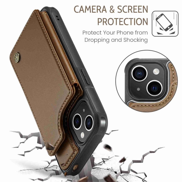 For iPhone 14 Plus CaseMe C22 Card Slots Holder RFID Anti-theft Phone Case(Brown) - free shipping - PMC Jewellery - Order now!