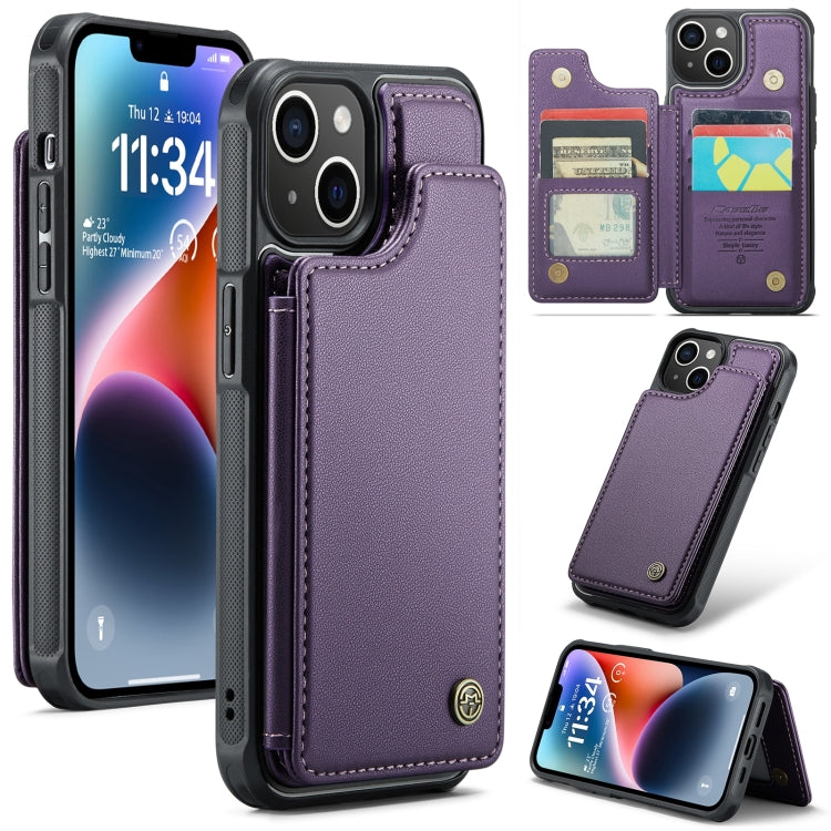 For iPhone 14 Plus CaseMe C22 Card Slots Holder RFID Anti-theft Phone Case(Purple) - free shipping - PMC Jewellery - Order now!