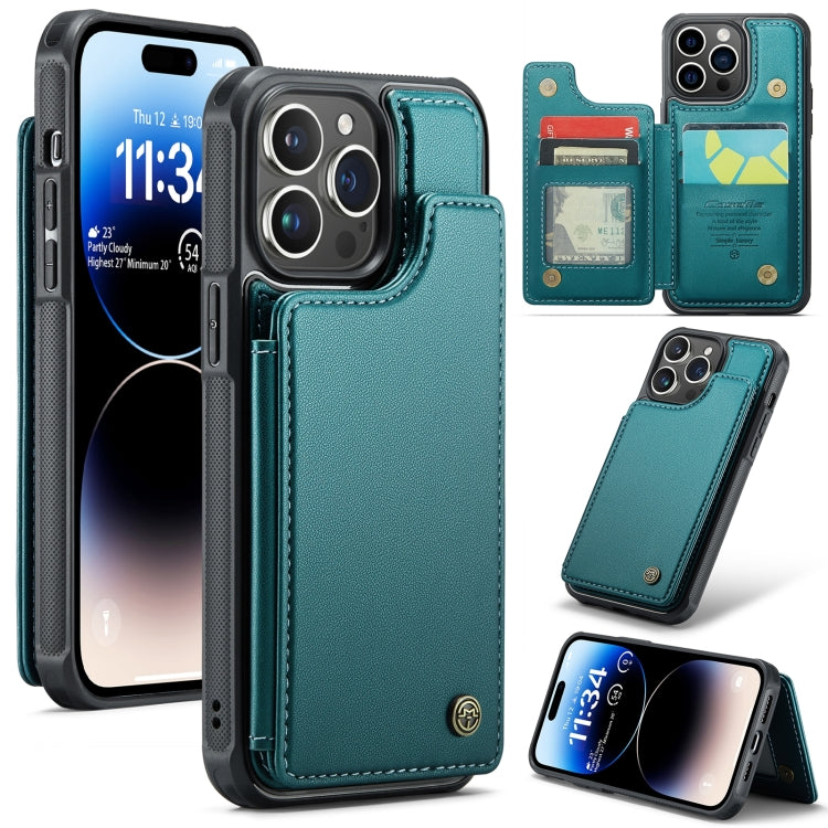 For iPhone 14 Pro Max CaseMe C22 Card Slots Holder RFID Anti-theft Phone Case(Blue Green) - free shipping - PMC Jewellery - Order now!