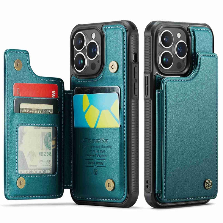 For iPhone 14 Pro Max CaseMe C22 Card Slots Holder RFID Anti-theft Phone Case(Blue Green) - free shipping - PMC Jewellery - Order now!