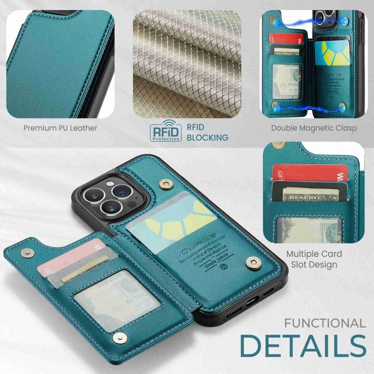 For iPhone 14 Pro Max CaseMe C22 Card Slots Holder RFID Anti-theft Phone Case(Blue Green) - free shipping - PMC Jewellery - Order now!