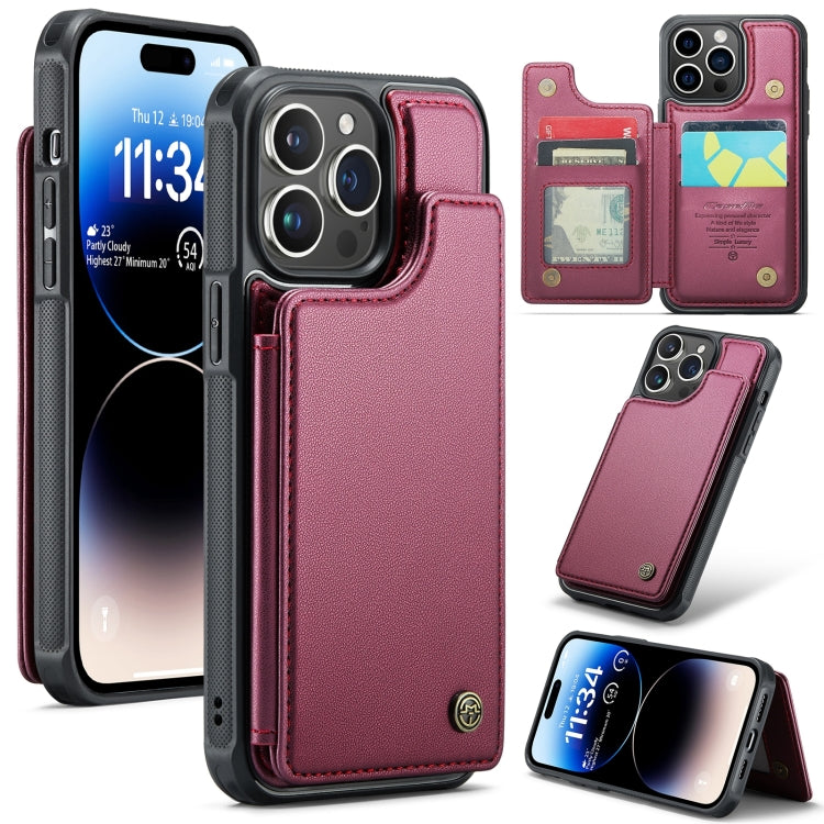 For iPhone 14 Pro Max CaseMe C22 Card Slots Holder RFID Anti-theft Phone Case(Wine Red) - free shipping - PMC Jewellery - Order now!